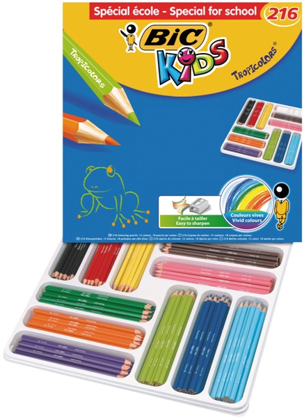 BIC KIDS Evolution ECOlutions Crayons de Couleur - Coloris Assortis, Etui  Carton de 18