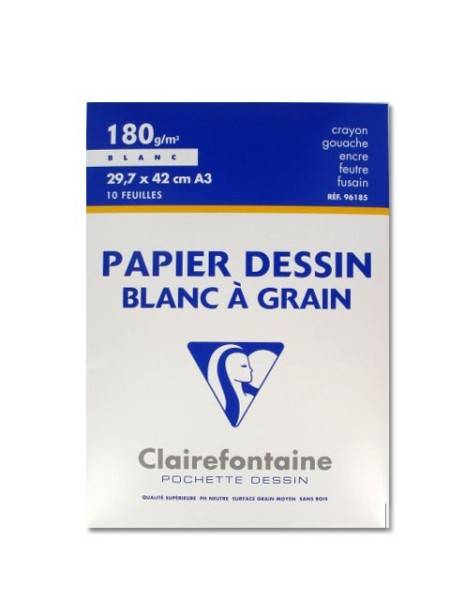 Pochette Papier Dessin à Grain blanc 10 feuilles A3 180g - Papiers