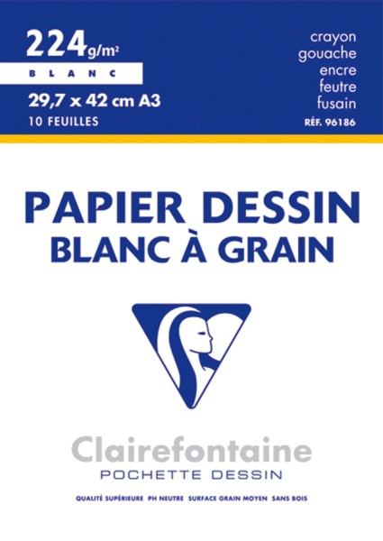 Papier dessin blanc à grain – 10 Feuilles 29, 7 x 42 -224 g