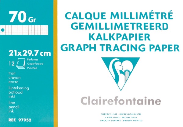 Pochette Papier Calque millimétré 12 feuilles A4 70G Bistre – CLAIREFONTAINE