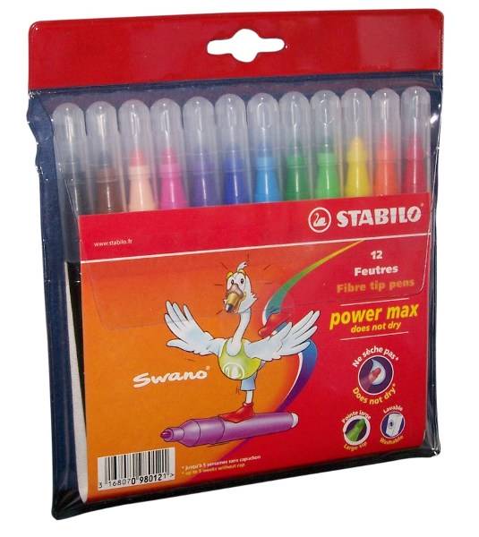 Feutres de coloriage. STABILO Power Max - 3 mm -Pochette de 12