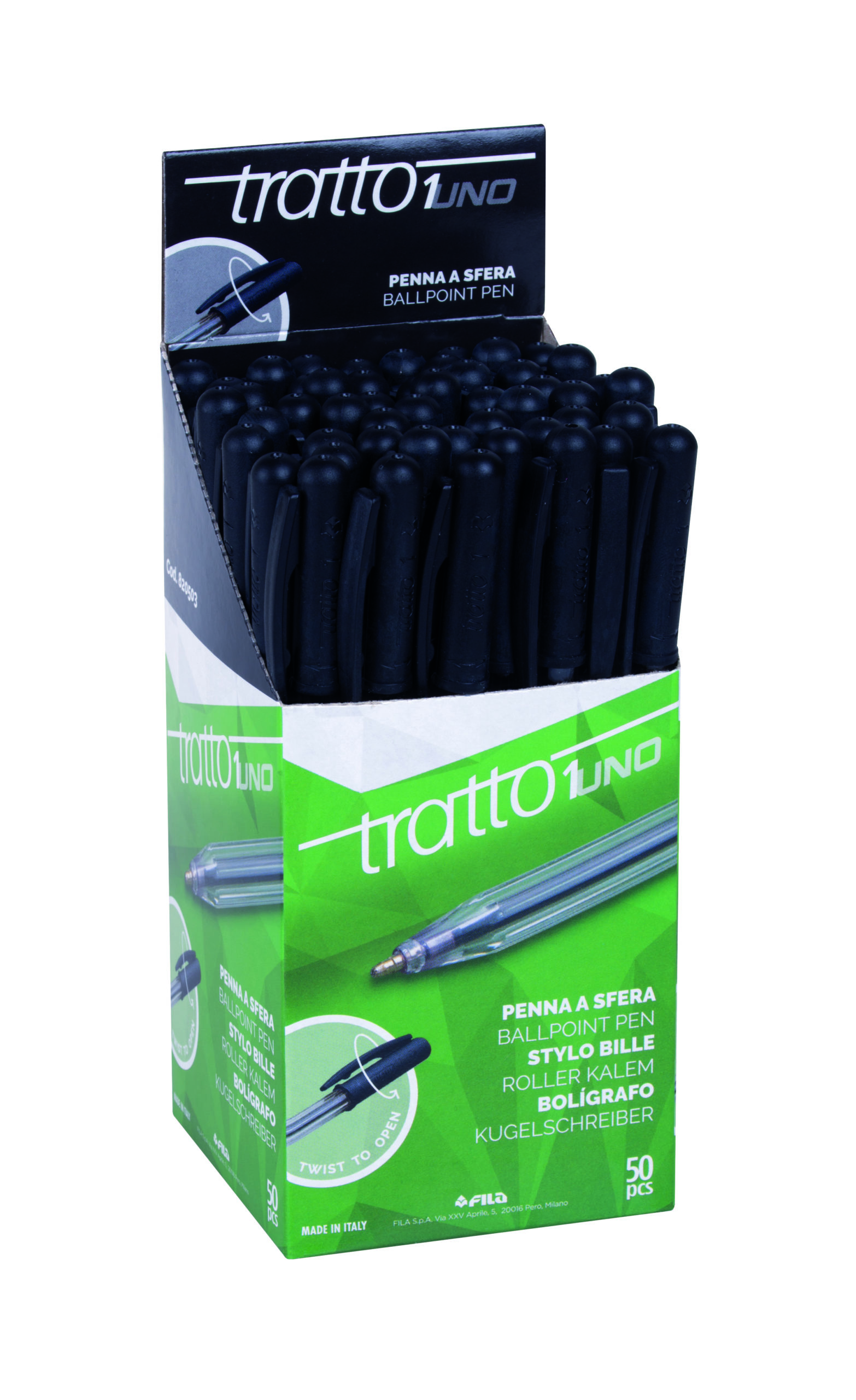 Stylo bille TRATTO – Rétractable – Pointe moyenne – Noir